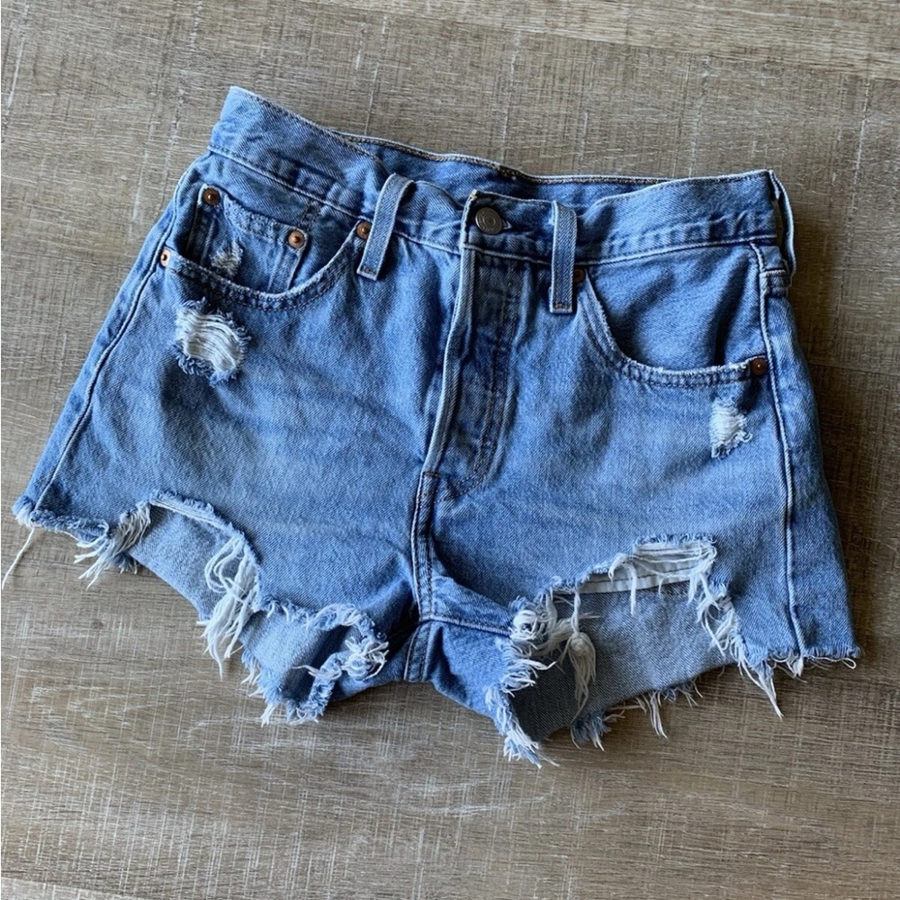 ▶️ Levi’s 501 Cutoff Shorts Womens 25 Distressed Denim High Rise Frayed Festival - Picture 5 of 12